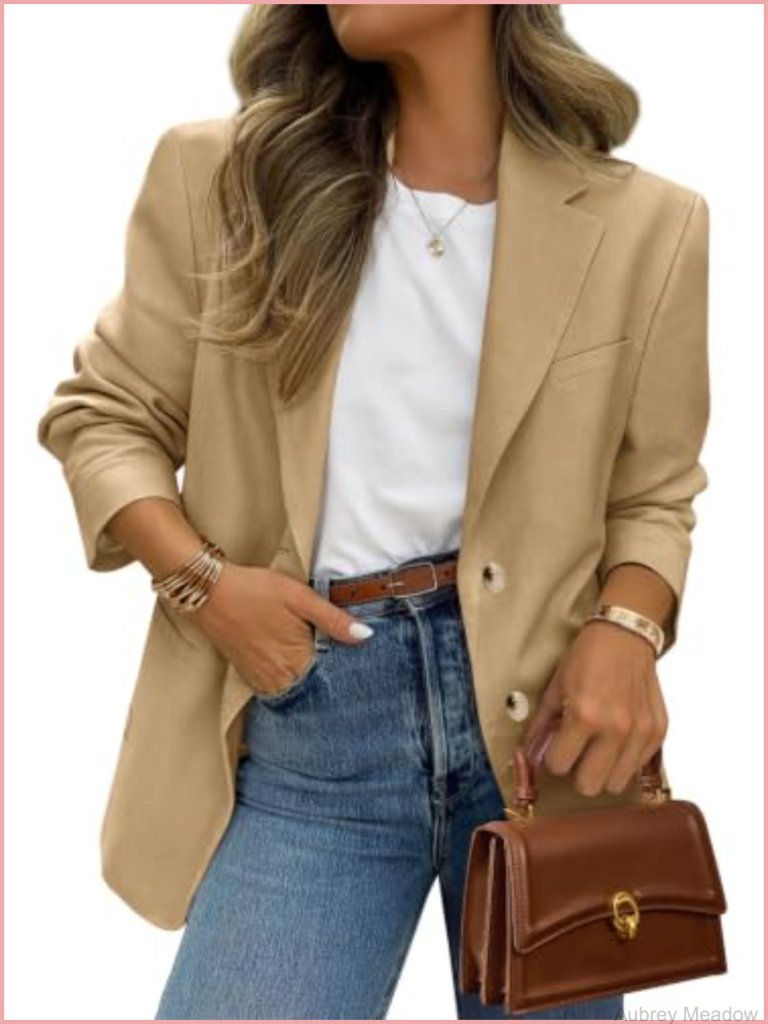 Women's Open Front Notch Lapel Blazer Long Sleeve Work Office Suit Jacket